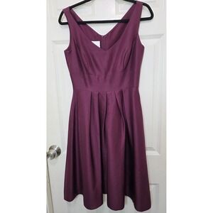 Lynn Lugo Dress Womens 2 Burgundy 100% Silk Pleated V-Neck Cocktail Wedding Form